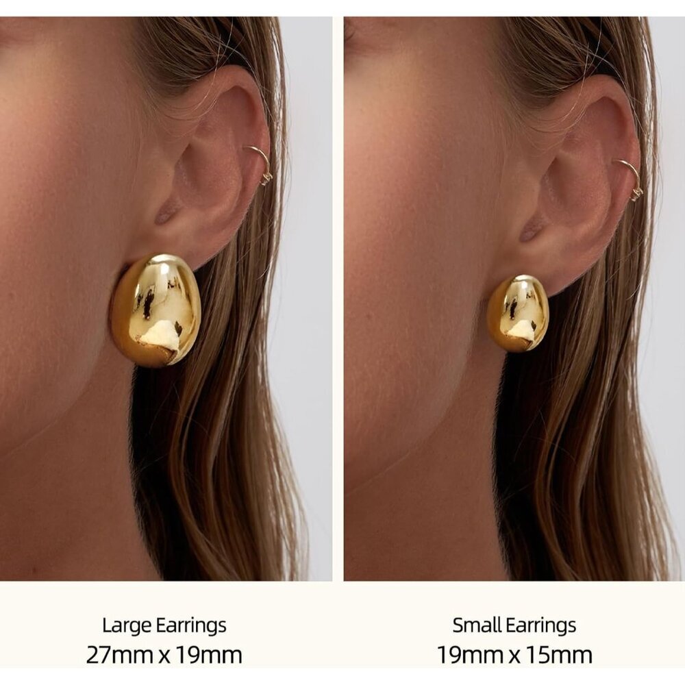 Elegant 14K Gold Plated Chunky Earrings Set - 2 Pairs for Stylish Women - Picture 3 of 8